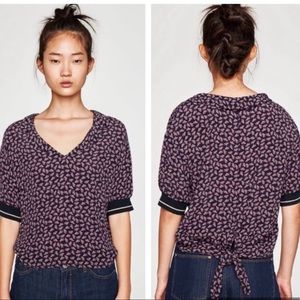 ZARA Sneaker Shoe Print Tie Back Shirt